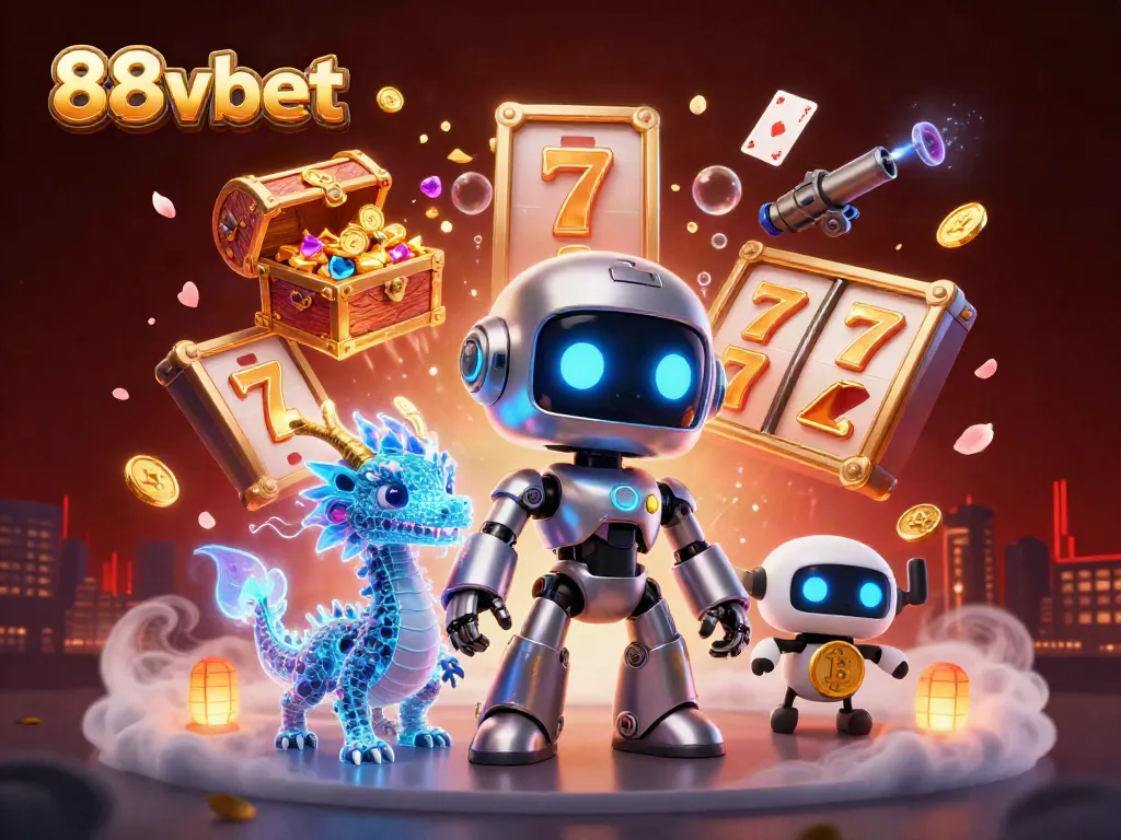 Experience the thrill of 88vbet with a dynamic casino scene featuring vibrant characters and game elements.
