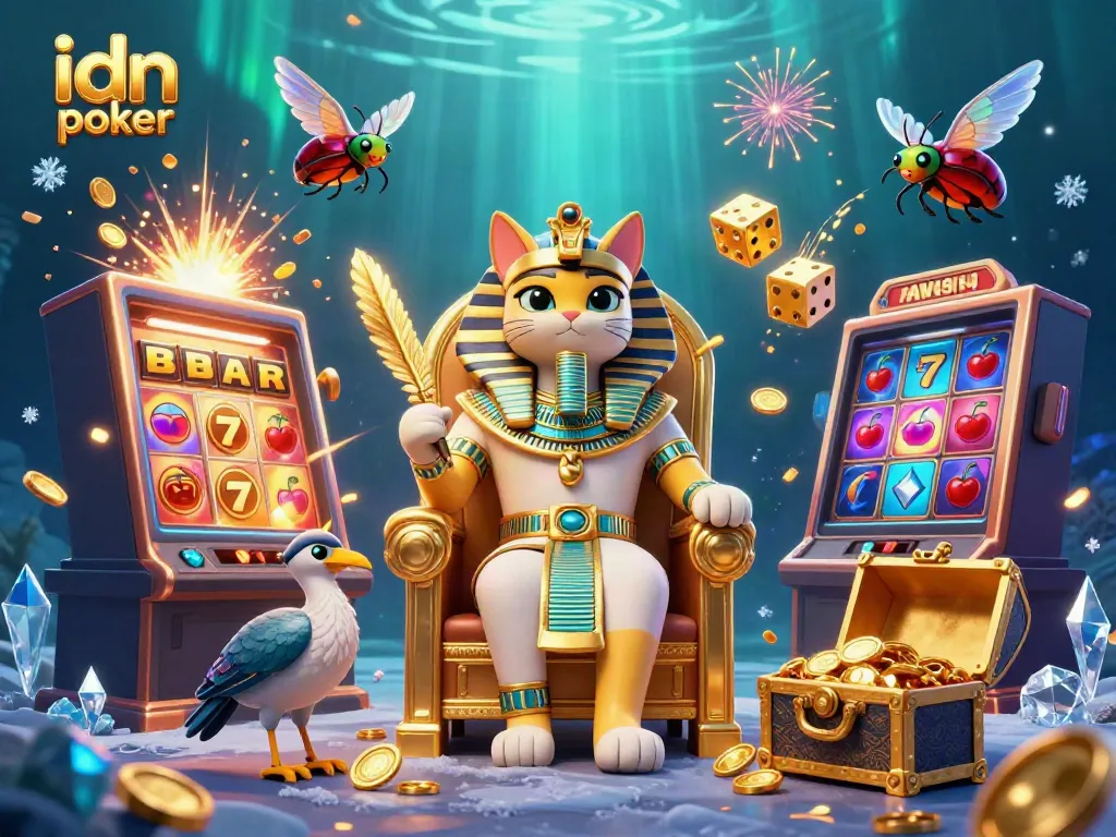 Mengalami keseruan idn poker dengan karakter dan elemen kasino dalam ilustrasi kolosal