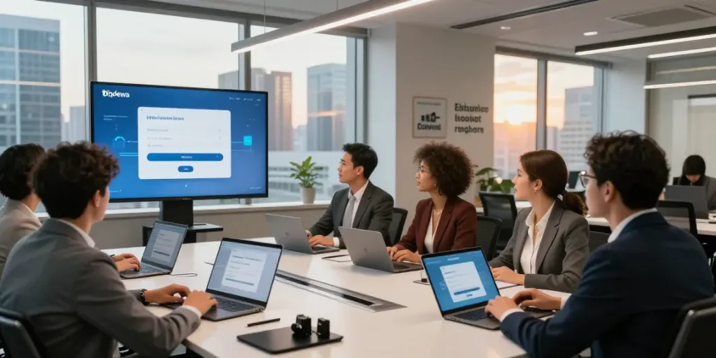 Efficient team collaborating on bigdewa login in a modern office