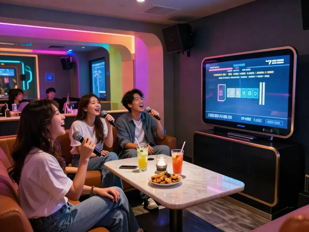 강남의 달리는토끼 가라오케에서 친구들이 즐겁게 노래하는 모습