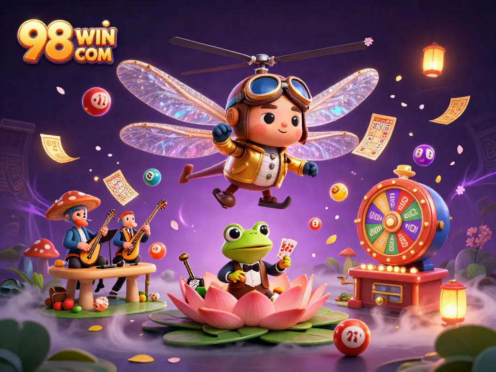 Engage in exciting gameplay with 98 WIN COM at a lively casino scene featuring vibrant elements.