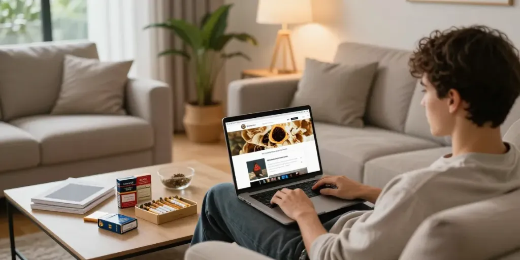 buy cheap cigarette online australia with premium tobacco options on a cozy table beside relaxer and greenery