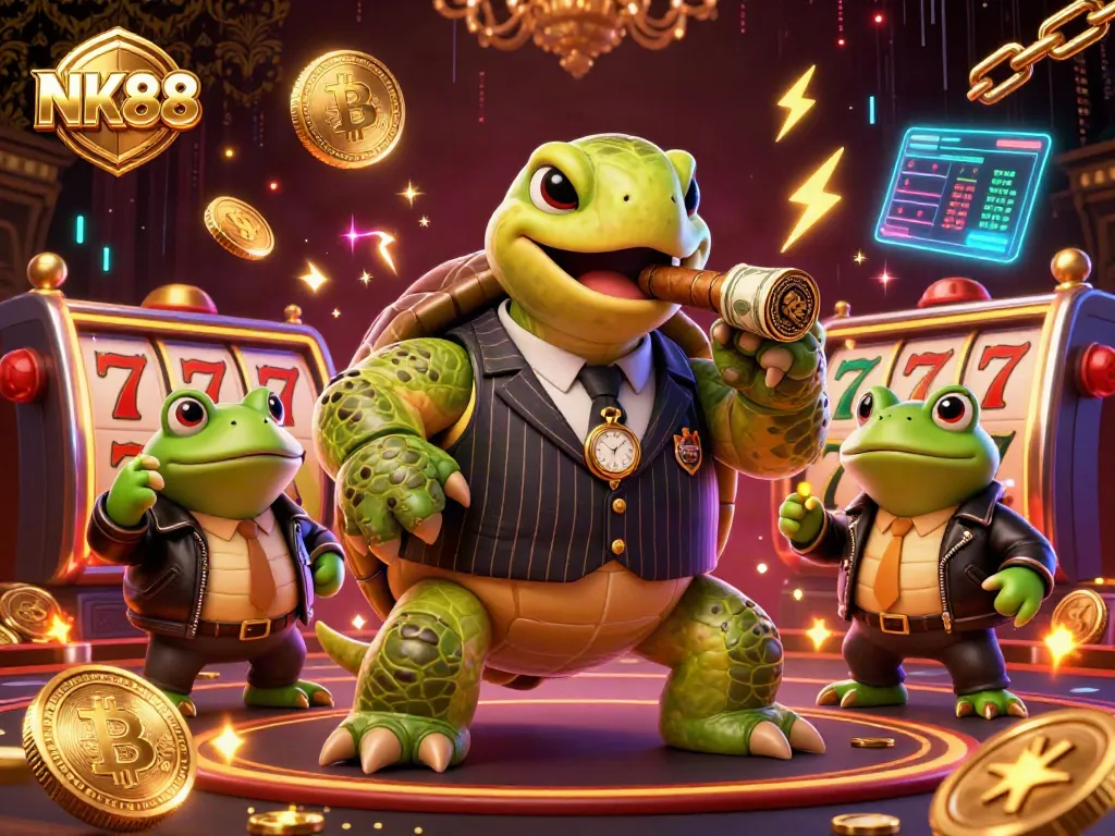 Engage with NK88 gaming strategies amidst a vibrant casino scene with characters and dynamic elements.
