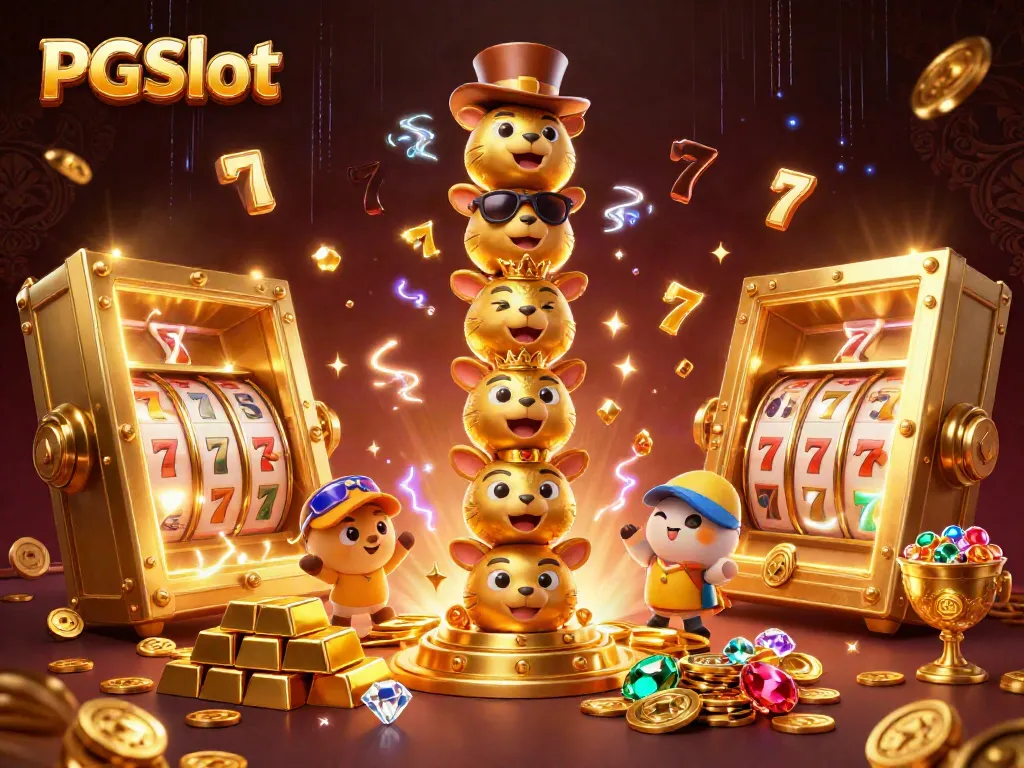 Spin the reels with PGSlot in a dazzling casino scene featuring a totem pole and treasures.
