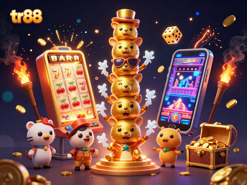 Experience thrilling wins with tr88's vibrant casino scene featuring dynamic game elements and lively characters.