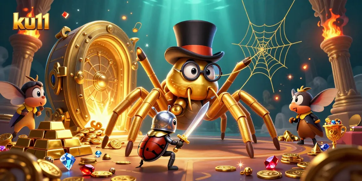 Join the thrilling adventure of ku11 as the golden tarantula spins a web between casino pillars, bursting with treasures.