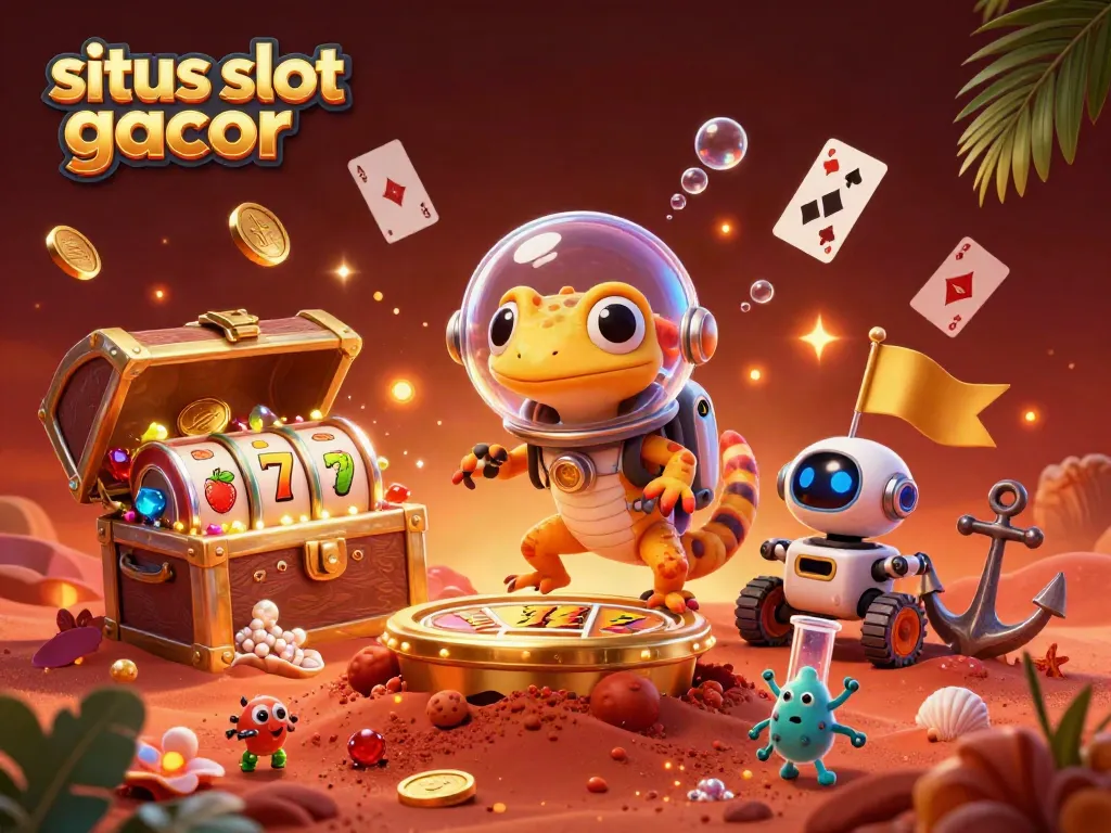 Experience the excitement of situs slot gacor with a Martian gecko discovering a golden casino on Mars.
