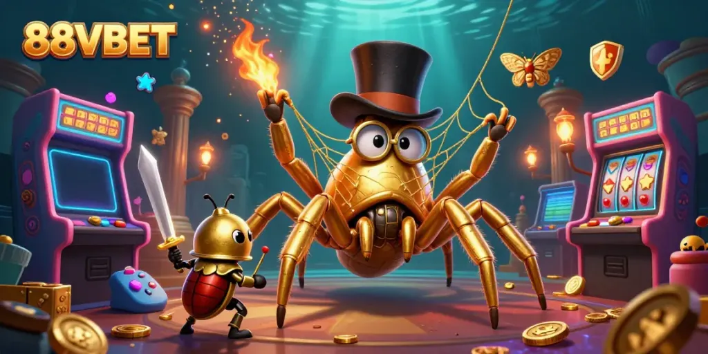 Engage with exciting 88VBET gaming experience through a cartoon scene with unique characters and elements.