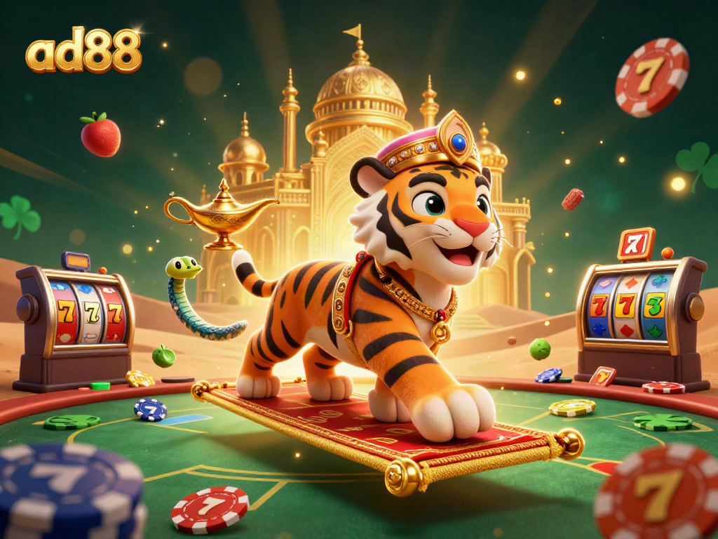Engage in gaming with ad88 featuring a vibrant Arabian Nights-themed casino scene.