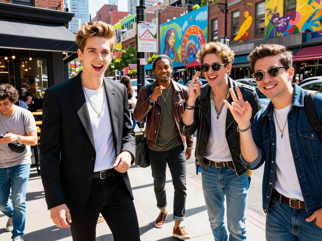 Look alikes of famous people enjoying a vibrant day in the city, each showcasing unique celebrity-inspired styles.