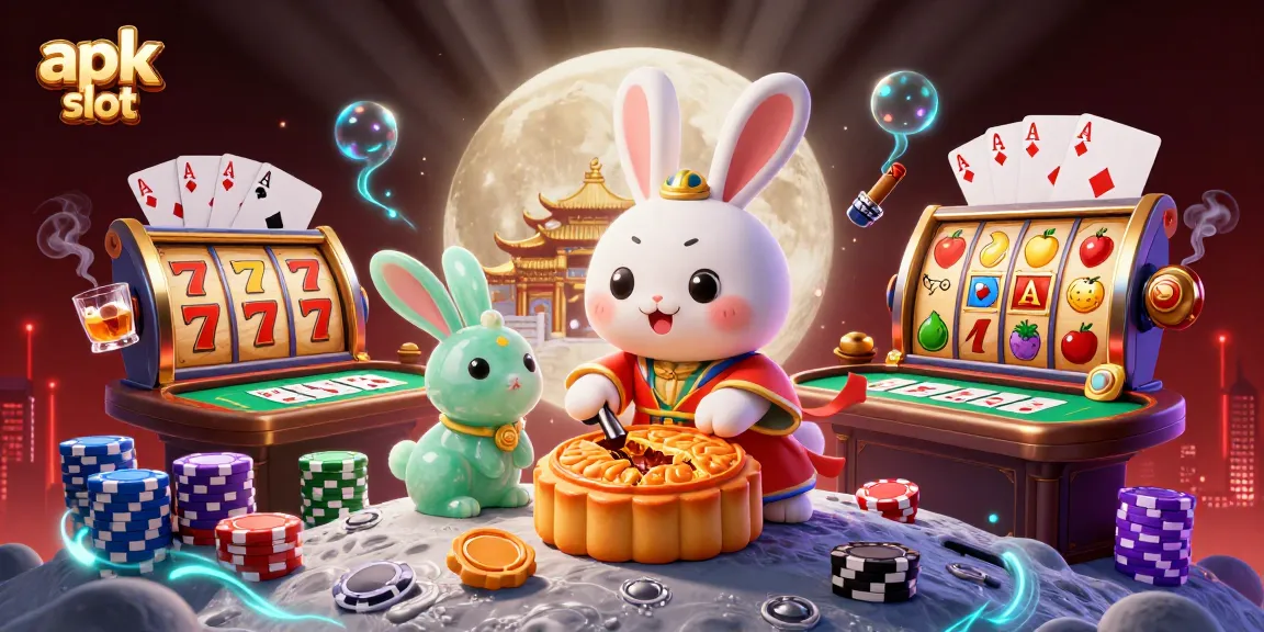 Memainkan apk slot dengan burung bulan dan chip poker di latar bulan yang megah.