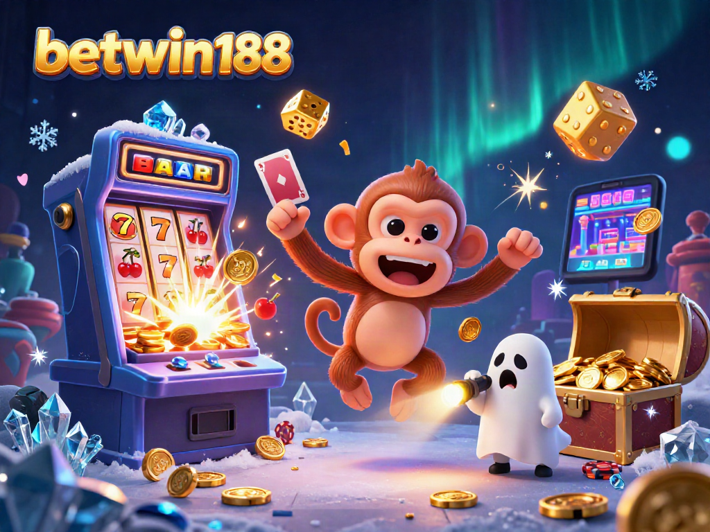 Engage with betwin188 as a mischievous monkey juggles coins and cards in a haunted casino.