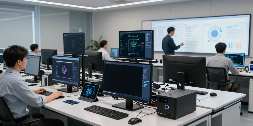 Generative engine optimization platform in a modern AI research lab.