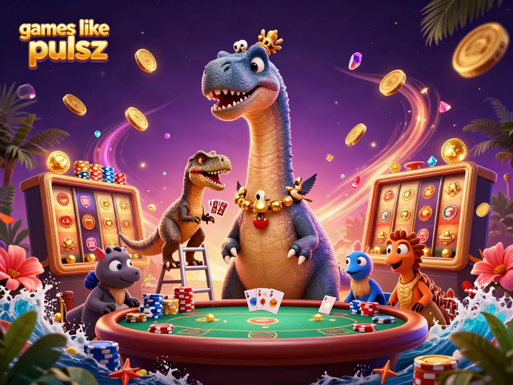 Play exciting games like pulsz with giant characters enjoying vibrant casino elements.