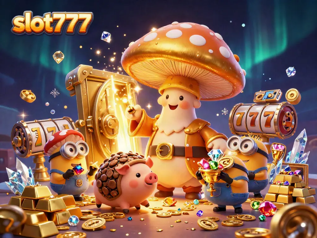 Engage with thrilling slot777 games in a vibrant casino scene where magic turns items to gold.